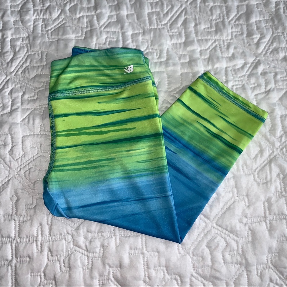 New Balance Girls Blue and Green Cropped Leggings